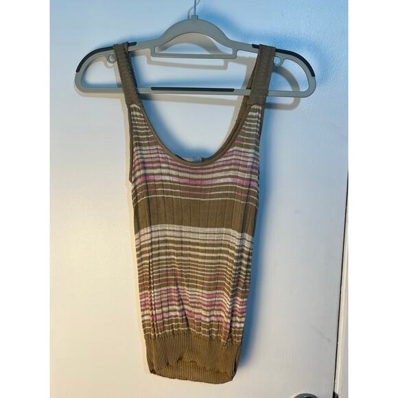 Missoni Tank Top Italian Size 42 XS/Small Tan Pink Stretch Knit Preppy Office - Picture 1 of 8